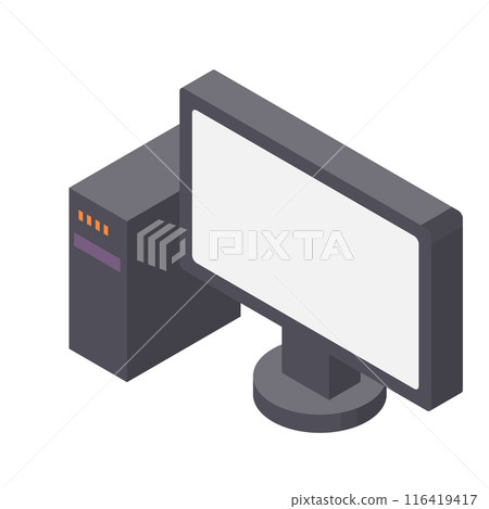 Desktop computer illustration. Linear, isometric style icon. 116419417