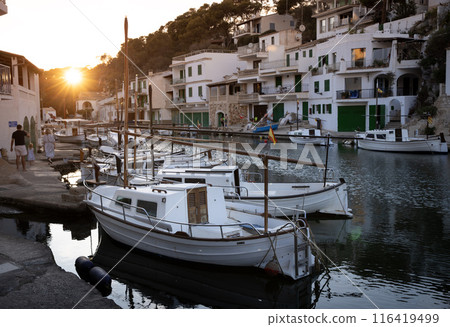 View of idyllic old fishing village harbor of Cala Figuera , Santanyi Mallorca View of idyllic old fishing village harbor of Cala Figuera , Santanyi Mallorca 116419499