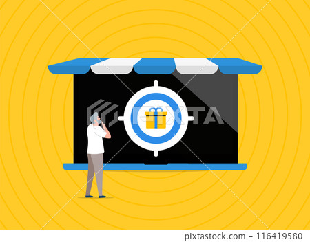 E-commerce personalization showing customer experience, AI recommendations, online shopping. Customization in marketing and gifting in retail e-commerce. Modern flat vector illustration 116419580