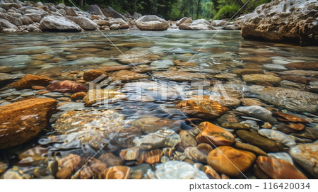 Colorful stones in a clear river Colorful stones in a clear river 116420034