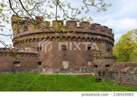 Der Wrangel tower, historical fortress in Kaliningrad. Springtime Der Wrangel tower, historical fortress in Kaliningrad. Springtime 116420063