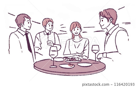 享用膳食的男人和女人的插圖 享用膳食的男人和女人的插圖 116420193