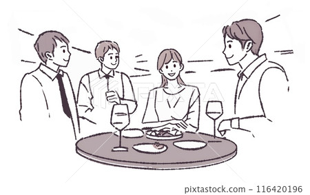 享用膳食的男人和女人的插圖 116420196