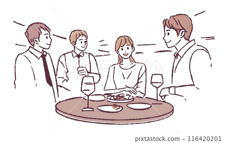 Illustration of men and women who enjoy meals 116420201