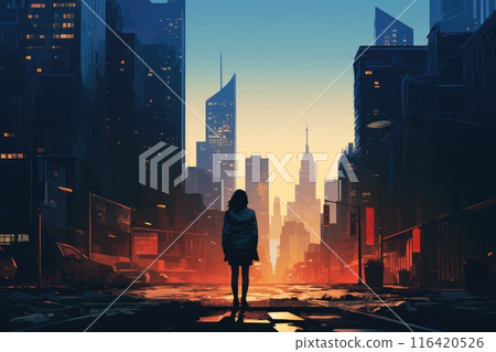 lost woman in big city illustration 116420526