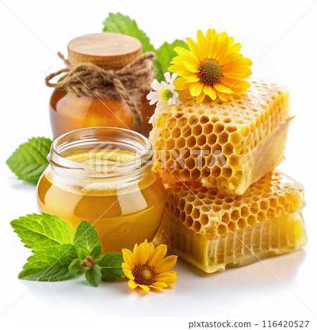 honey honeycomb floral on white background honey honeycomb floral on white background 116420527