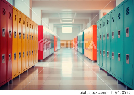empty school corridor brurry background 116420532
