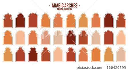 Islamic frames, oriental style objects. Arabic shapes, windows and arches. Traditional ornamental banner, frame. Muslim holidays, Ramadan Kareem. Modern eastern architecture. Vector illustration Islamic frames, oriental style objects. Arabic shapes, windows and arches. Traditional ornamental banner, frame. Muslim holidays, Ramadan Kareem. Modern eastern architecture. Vector illustration 116420593