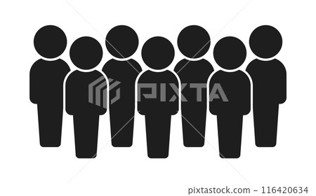 Icon/pictogram of seven people standing - Simple image of a group of seven or a group of multiple people 116420634