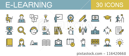 E-learning Online learning icon set color E-learning Online learning icon set color 116420668