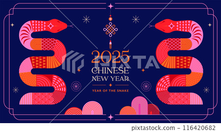 Chinese new year 2025 year of the Snake. Red Snake illustration and design. Red traditional Chinese 116420682