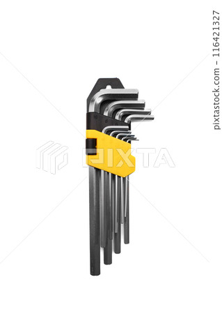 Set of hex imbus keys made of durable steel with tempering on a white background 116421327