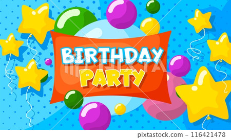 Birthday party greeting poster template with creative design Birthday party greeting poster template with creative design 116421478