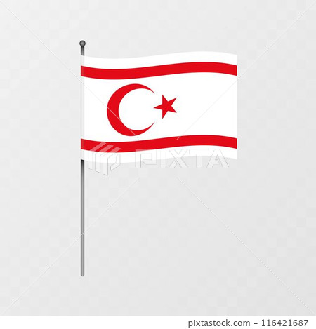 Northern Cyprus flag on flagpole. Vector illustration. 116421687