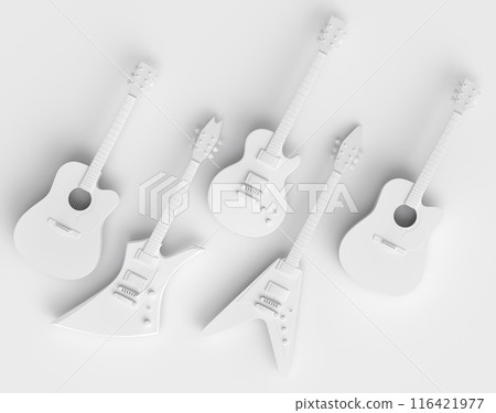 Set of electric acoustic guitars isolated on monochrome background. Set of electric acoustic guitars isolated on monochrome background. 116421977