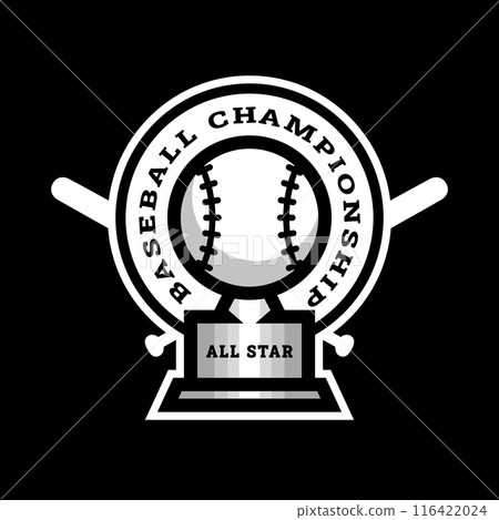 Baseball logo, emblem on a dark background. Baseball logo, emblem on a dark background. 116422024
