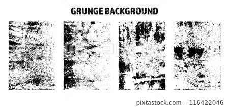 Grunge overlay texture. Old dirty concrete background with cracks and scratches. Distressed grainy surface. Vintage urban backdrop. Scraped and stained design element. Vector illustration 116422046