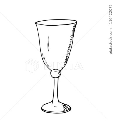 Hand-drawn wine glass. Sherry and vermouth glass hand-drawn illustration, Isolated on white background. 116422073