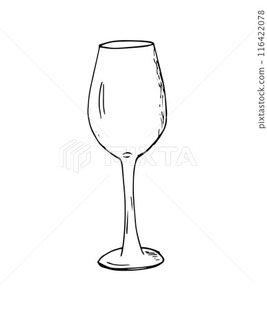 Sketch of empty wine glass. Hand-drawn illustration Isolated on white background. 116422078