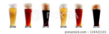 Set of beer cocktails with foam isolated on white background Set of beer cocktails with foam isolated on white background 116422101
