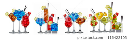 Set of cocktails with decoration from fruits isolated on white background 116422103