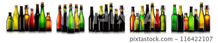 Set of beer, wine and champagne bottles isolated on white background Set of beer, wine and champagne bottles isolated on white background 116422107