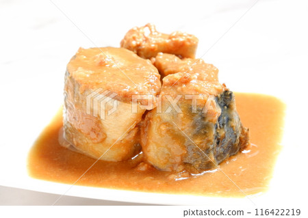 Miso-simmered mackerel, fresh mackerel stewed in miso 116422219