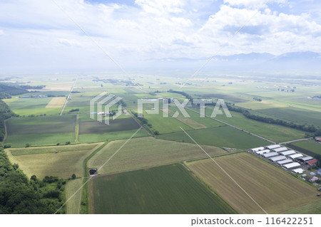 View from the Mitani Panorama Park in the Tokachi Plain, Hokkaido (aerial view) 116422251