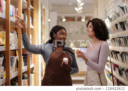 Customer and shop assistant by display 116422612