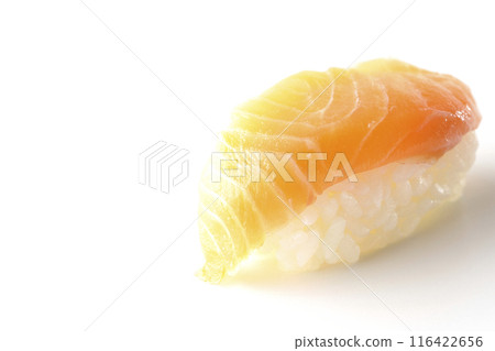 Salmon nigiri photographed on a white background 116422656