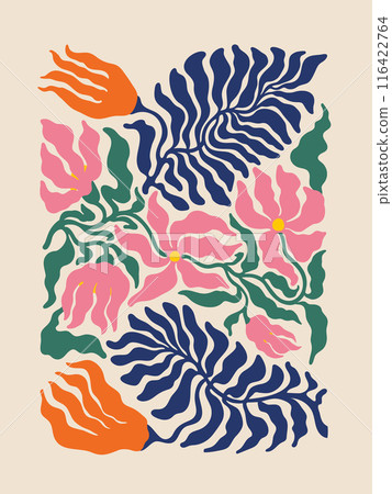 Floral Abstract contemporary poster. Groovy Modern Matisse style art 116422764