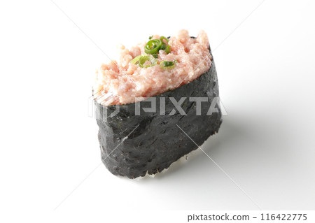 Negitoro gunkanmaki photographed on a white background Negitoro gunkanmaki photographed on a white background 116422775
