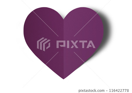 Dark purple origami paper heart isolated on white background. Dark purple origami paper heart isolated on white background. 116422778