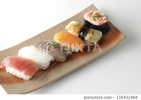 Nigiri sushi set photographed on white background 116422868