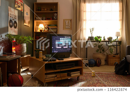 Retro Gaming Setup in Cozy Old-school Living Room Retro Gaming Setup in Cozy Old-school Living Room 116422874