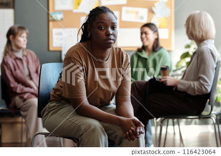 Depressed woman visiting psychologist Depressed woman visiting psychologist 116423064