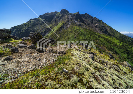 Yakedake (Mt. Iodake) seen from Nakao Pass [Kamikochi Route, Nagano Prefecture] 116423094