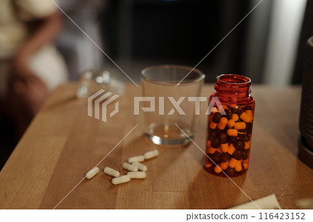 Bottle of pills and antidepressants 116423152