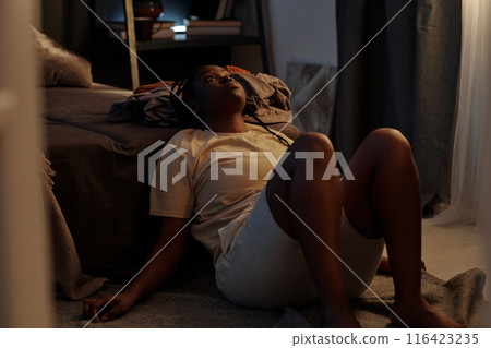 Sleepless woman suffering from PTSD Sleepless woman suffering from PTSD 116423235