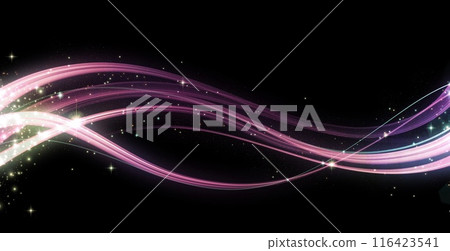 Sparkling light lines, neon colored rays and black background 116423541
