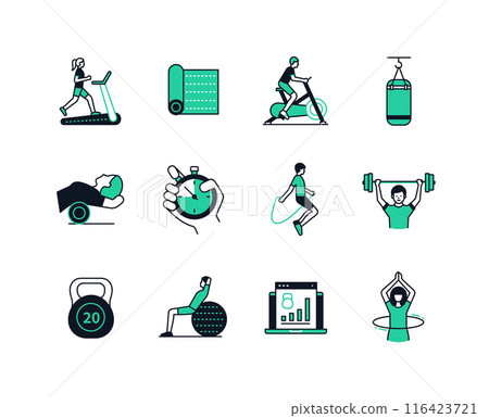 Sports and active lifestyle - line design style icons set Sports and active lifestyle - line design style icons set 116423721