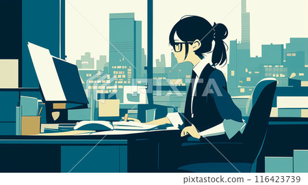 在寬敞乾淨的辦公室工作的女商人 116423739