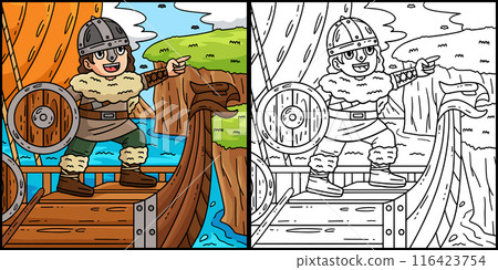 Viking Navigating Coloring Page Colored Illustration Viking Navigating Coloring Page Colored Illustration 116423754
