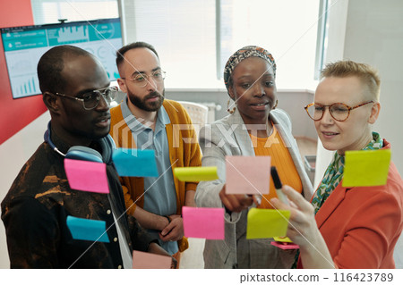 Team Discussing Strategies with Sticky Notes 116423789