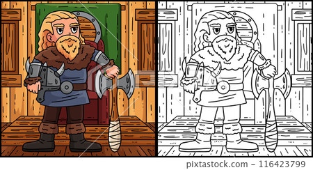 Viking Holding an Axe and Helmet Illustration 116423799