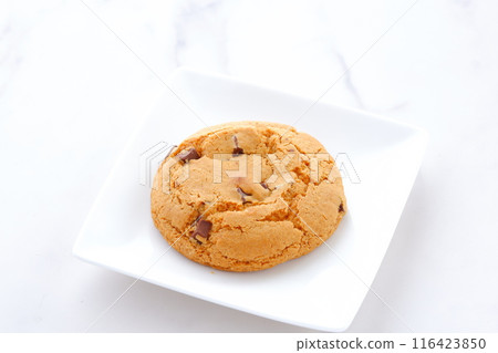 chocolate chip cookies on a white plate chocolate chip cookies on a white plate 116423850