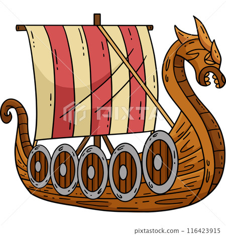 Viking Ship Cartoon Colored Clipart Illustration 116423915