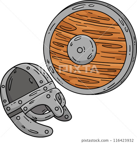 Viking Helmet and Shield Cartoon Colored Clipart 116423932
