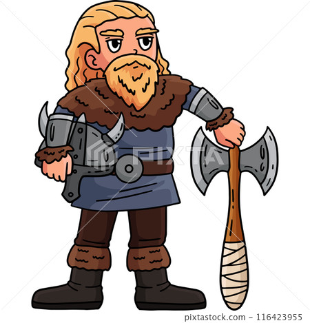 Viking Holding an Axe and Helmet Cartoon Clipart Viking Holding an Axe and Helmet Cartoon Clipart 116423955