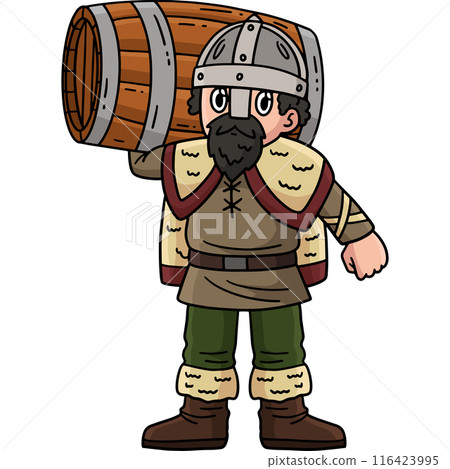 Viking Carrying a Barrel Cartoon Colored Clipart  116423995